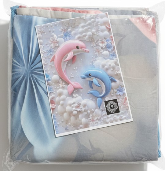 King Size 7D Digital Prints Bedsheet Set Dolphin Scene